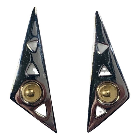Piscitelli Triangle Statement Earrings 2” Silver Tone Signed Designer - Picture 6 of 11